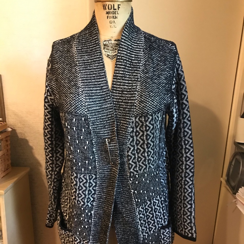 JJill Black & White Long Cardigan S/M